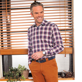 Chemise droite coton carreaux col semi-italien