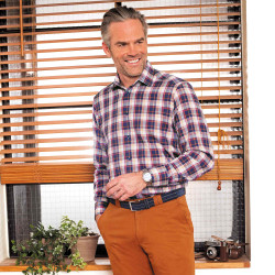 Chemise droite coton carreaux col semi-italien