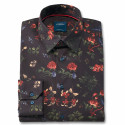 Chemise droite coton imprimée floral col boutonnage caché