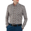 Chemise droite popeline imprimée col boutonnage caché