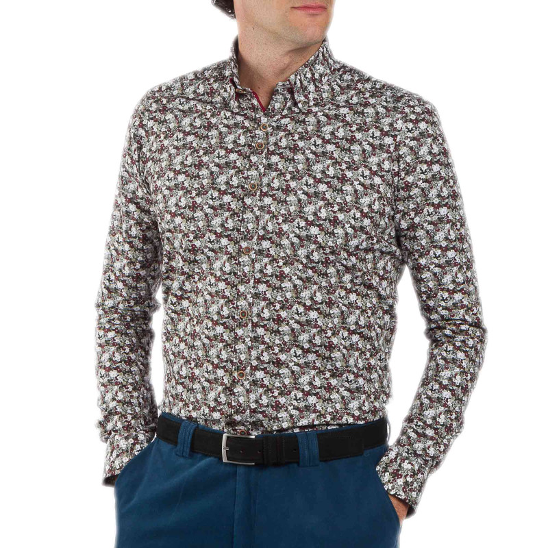Chemise droite popeline imprimée col boutonnage caché