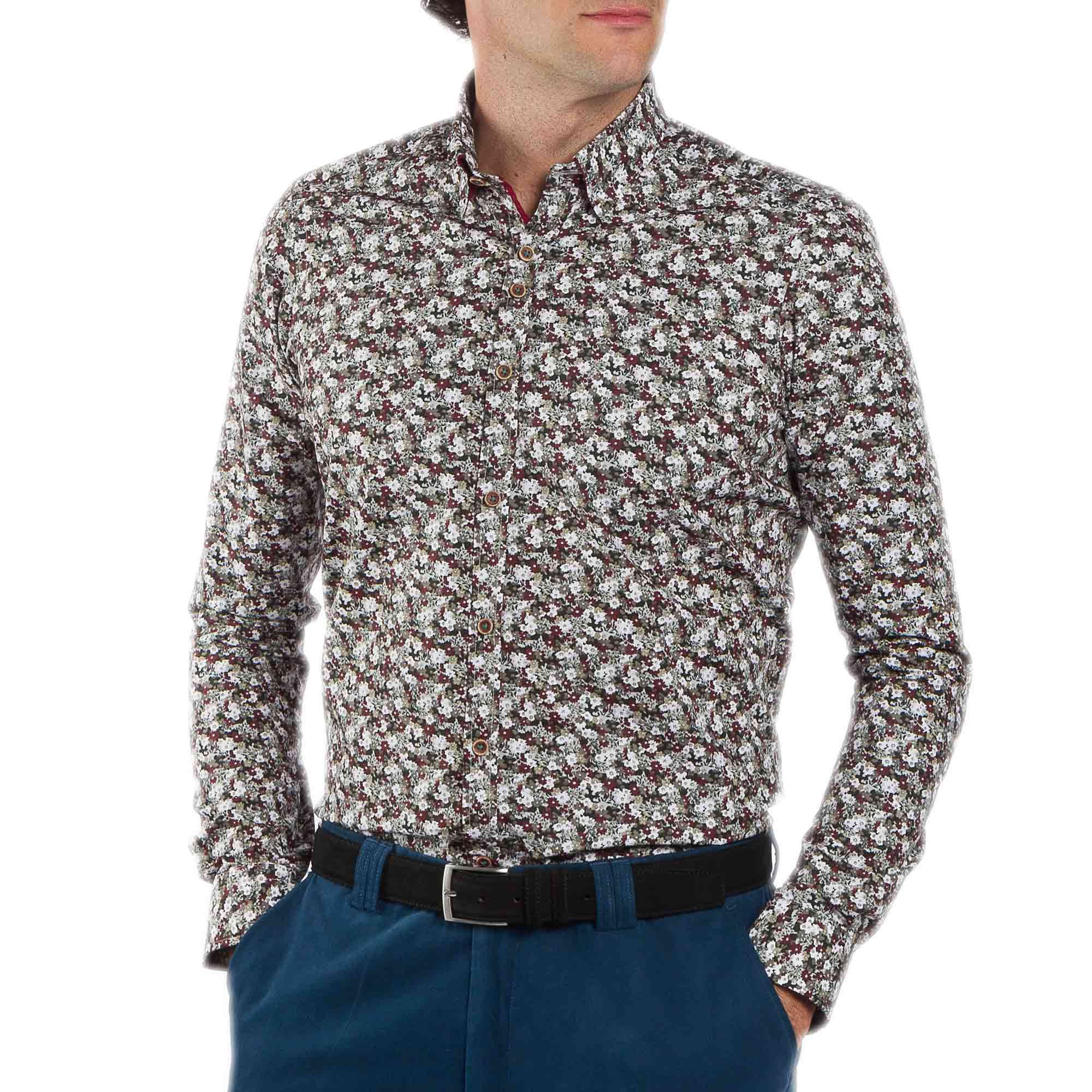 Chemise droite popeline imprimée col boutonnage caché