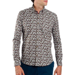 Chemise droite popeline imprimée col boutonnage caché