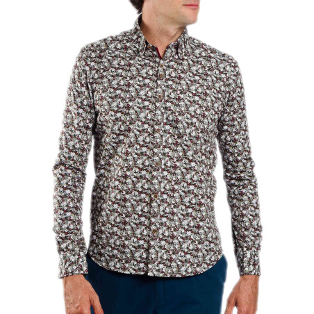 Chemise droite popeline imprimée col boutonnage caché