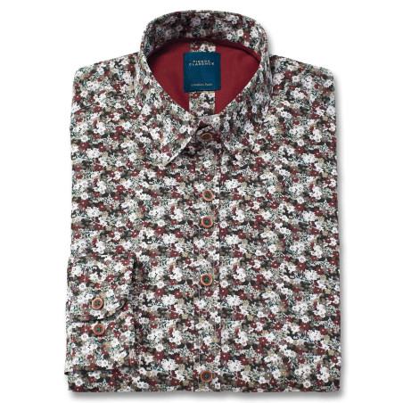 Chemise droite popeline imprimée col boutonnage caché