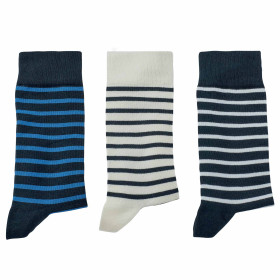 Chaussettes coton rayées - les 3 paires, Pointure : 39/42, Couleur : Blanc/Marine, par l’Homme Moderne.
