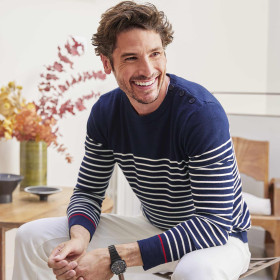 Pull Marinière, Couleur : Marine, Taille : XL, par l’Homme Moderne.