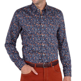 Chemise droite popeline imprimée col boutonnage caché, Encolure : 37/38, Couleur : Marine, par l’Homme Moderne.