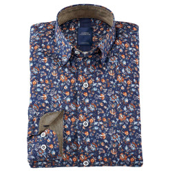 Chemise droite popeline imprimée col boutonnage caché