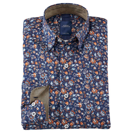 Chemise droite popeline imprimée col boutonnage caché