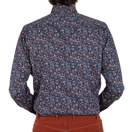 Chemise droite popeline imprimée col boutonnage caché