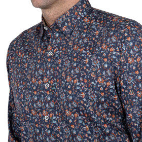 Chemise droite popeline imprimée col boutonnage caché