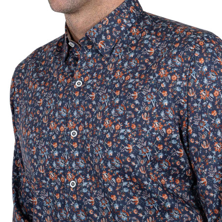 Chemise droite popeline imprimée col boutonnage caché