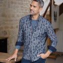 Chemise droite chambray imprimée col boutonnage caché