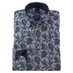 Chemise droite chambray imprimée col boutonnage caché