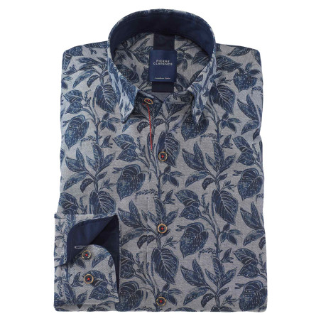 Chemise droite chambray imprimée col boutonnage caché