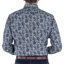 Chemise droite chambray imprimée col boutonnage caché