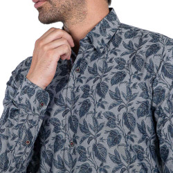 Chemise droite chambray imprimée col boutonnage caché