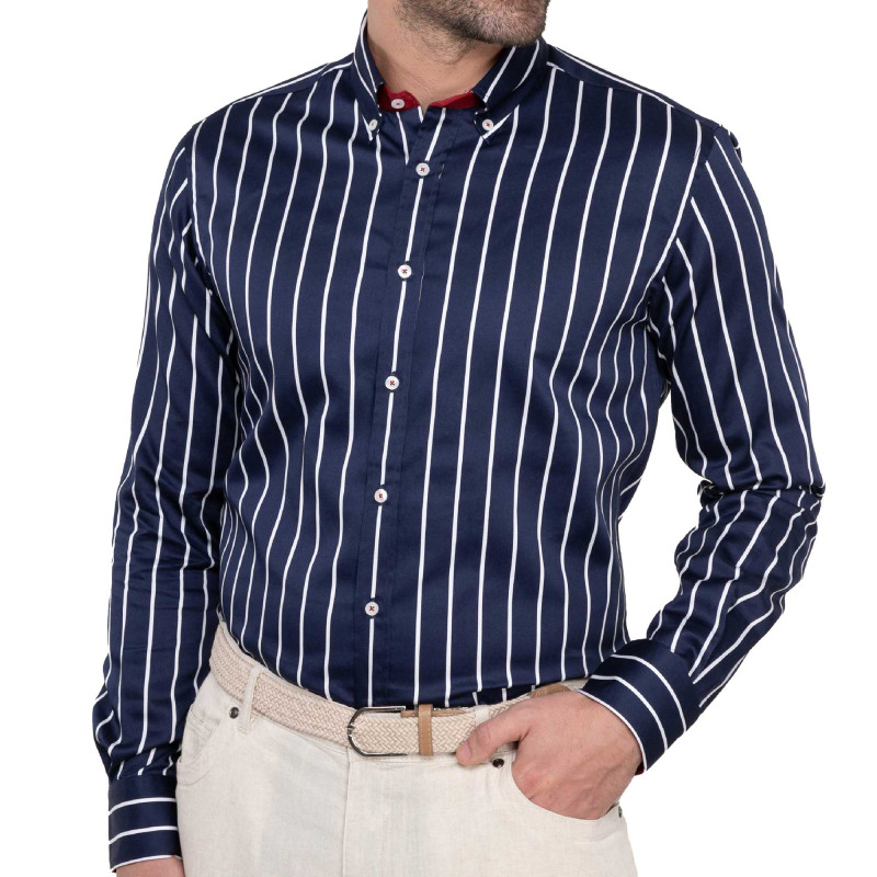 Chemise droite rayure nautique col boutonné