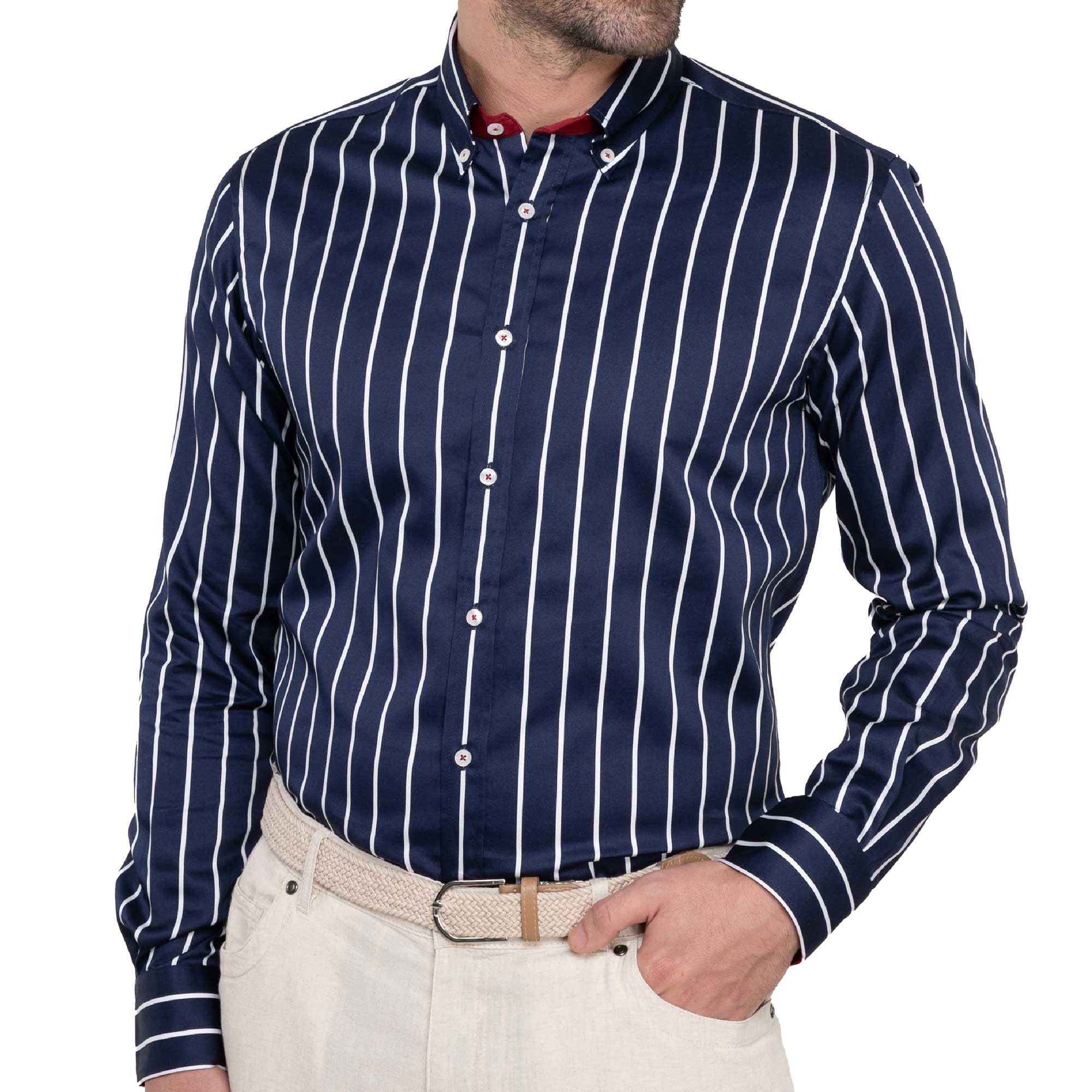 Chemise droite rayure nautique col boutonné