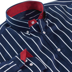 Chemise droite rayure nautique col boutonné