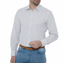 Chemise droite coton carreaux popeline col semi-italien