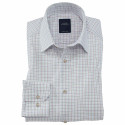 Chemise droite coton carreaux popeline col semi-italien