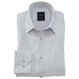 Chemise droite coton carreaux popeline col semi-italien