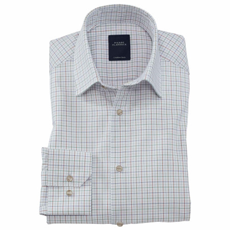 Chemise droite coton carreaux popeline col semi-italien