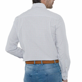 Chemise droite coton carreaux popeline col semi-italien