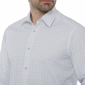 Chemise droite coton carreaux popeline col semi-italien