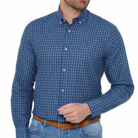 Chemise droite carreaux lin col boutonné