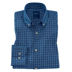 Chemise droite carreaux lin col boutonné