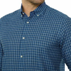 Chemise droite carreaux lin col boutonné