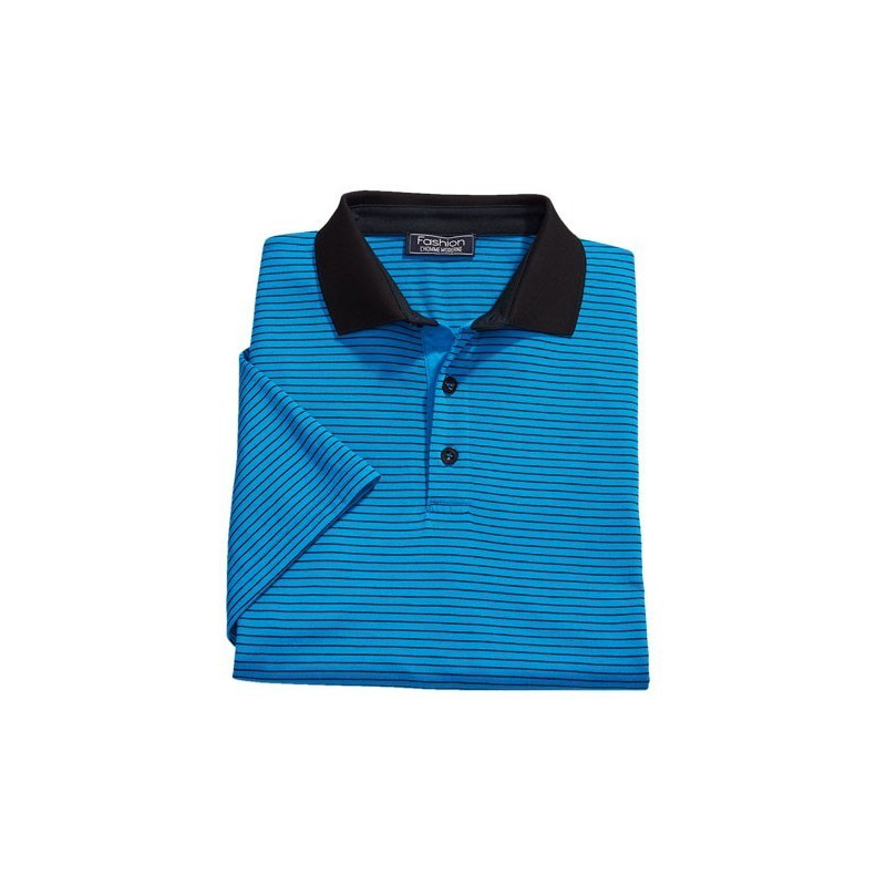 Polo Microfibre Rayé Bleu