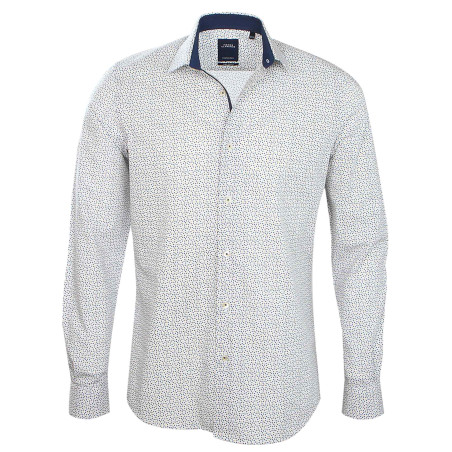 Chemise ajustée popeline imprimée col semi-italien