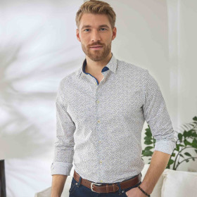 Chemise ajustée popeline imprimée col semi-italien