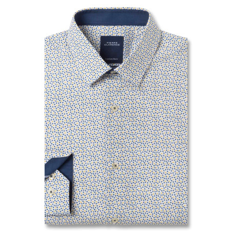 Chemise ajustée popeline imprimée col semi-italien