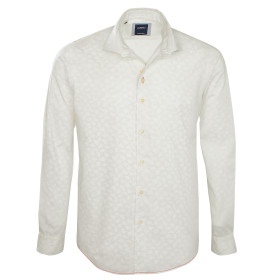 Chemise droite coton imprimée hibiscus col italien, Encolure : M (39/40), Couleur : Blanc, par l’Homme Moderne.