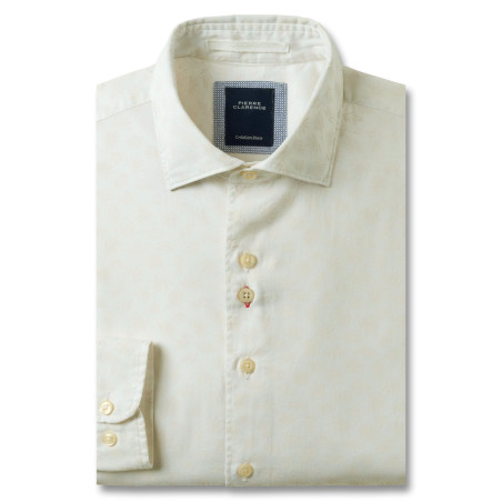 Chemise droite coton imprimée hibiscus col italien