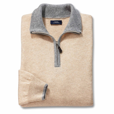 Pull cachemire col montant zippé contraste
