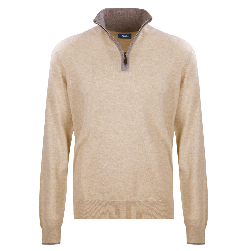 Pull cachemire col montant zippé contraste