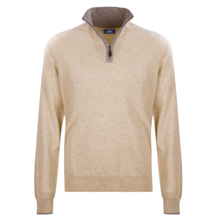 Pull cachemire col montant zippé contraste