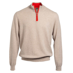 Pull cachemire col montant zippé contraste, Tour de poitrine : XL (112/116), Couleur : Camel, par l’Homme Moderne.