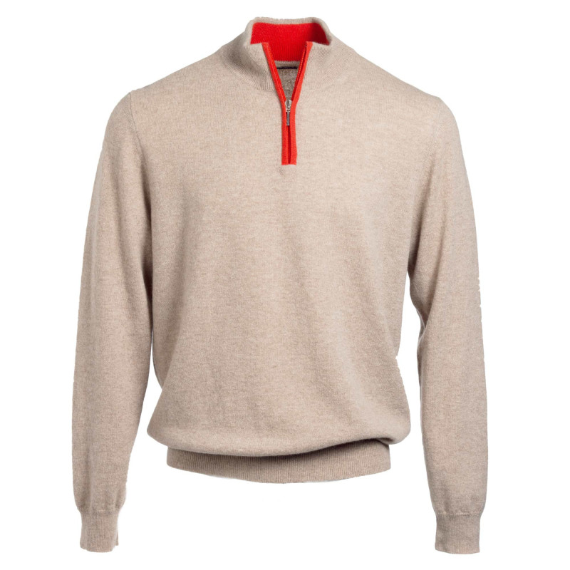 Pull cachemire col montant zippé contraste