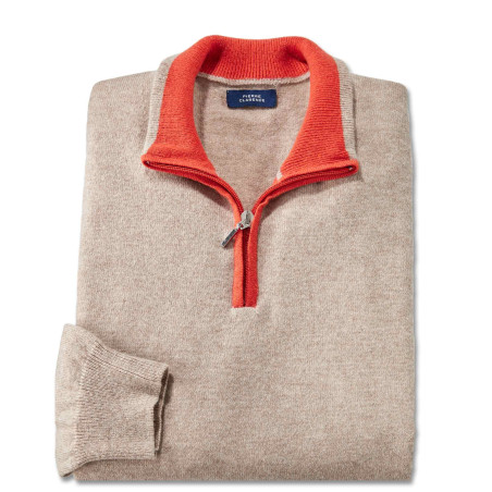 Pull cachemire col montant zippé contraste