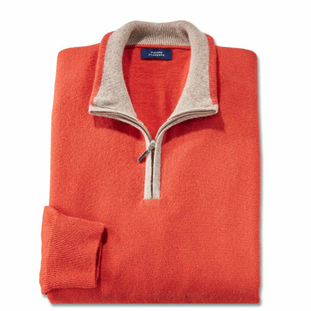 Pull cachemire col montant zippé contraste