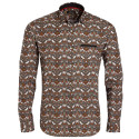 Chemise droite coton imprimé oiseau col semi-italien