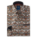 Chemise droite coton imprimé oiseau col semi-italien
