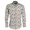 Chemise droite coton imprimée fleur col boutonné